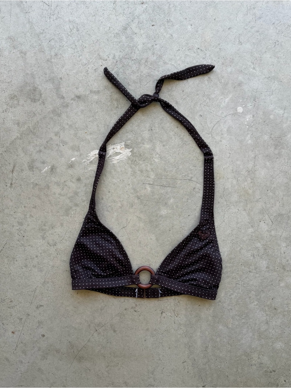 Y2K brown polka dot roxy bikini top